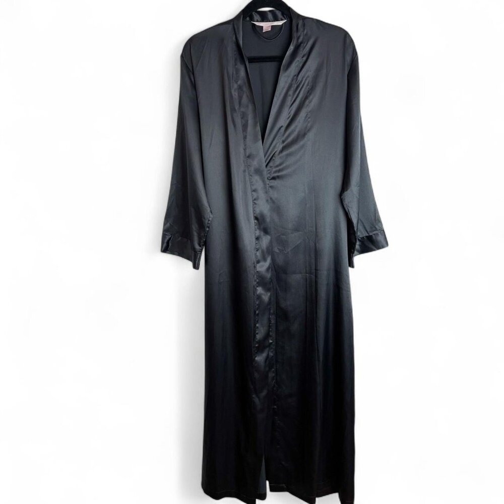 Victoria’s Secret Long Black Satin Robe XS/S - Glam Loungewear, Luxe Drape